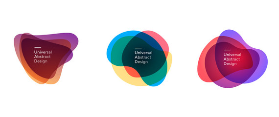 Rounded creative set of abstract elements. Geometric graphic layered transparent shapes. Gradient color. Template for logo, flyer or presentation. Vector illustration