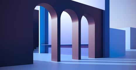 Architectural construction, bright building, metro, hallway in sun light - 3d, render. Simple, trendy architectural illustration for advertising, business, presentations, wallpapers.