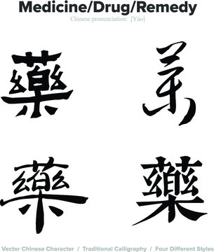 Medicine,Drug - Chinese Calligraphy with translation, 4 styles