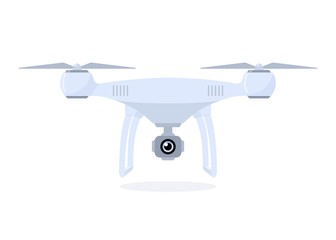Drone with action camera. Quadcopter isolated on white background. Vector flat illustration.