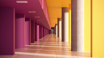 Architectural construction, bright building, metro, hallway in sun light - 3d, render. Simple, trendy architectural illustration for advertising, business, presentations, wallpapers.