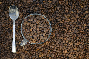 Coffee beans. Arabica Robusta. Black coffee.