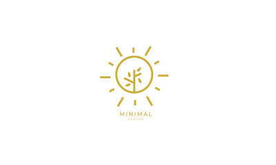 a line art icon logo of a SUN with a Tree