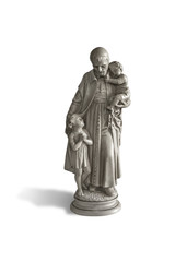 Fototapeta na wymiar The statue of a saint who is helping children isolated on white background with clipping path