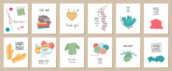 Set of needlework hand made card templates. Vector illustration