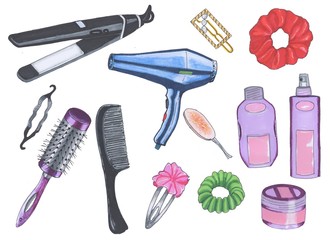 Set of hair care items.