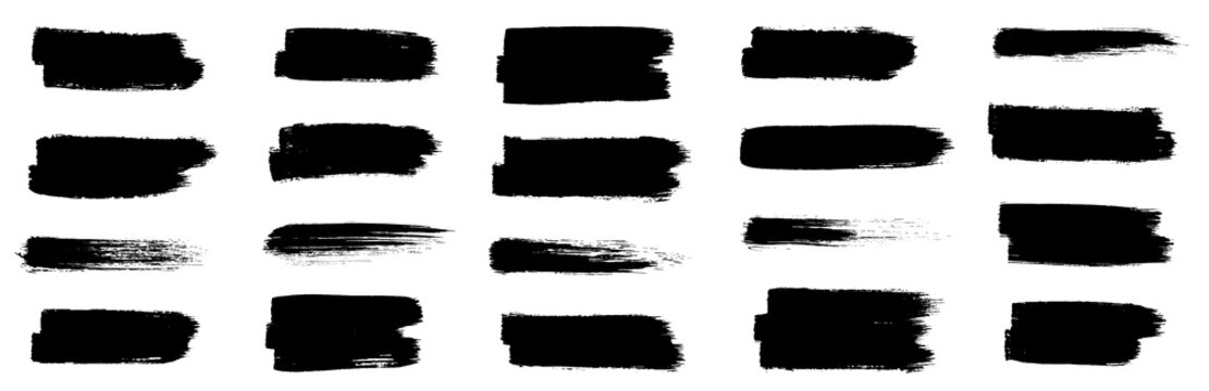 Black set paint, ink brush, brush strokes, brushes, lines, frames, box, grungy. Grungy brushes collection. Brush stroke paint boxes on white background - stock vector.