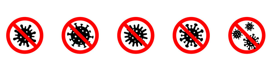 Coronavirus icon with red prohibit 2019-nCoV. Coronavirus Bacteria. Stop Coronavirus Concepts - stock vector.