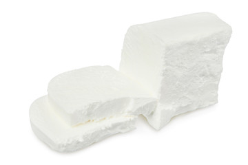 Feta cheese isolated on white background. With clipping path and full depth of field