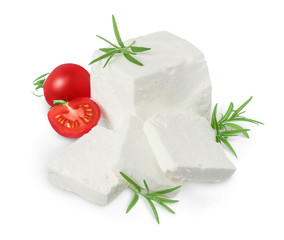 Feta cheese isolated on white background. With clipping path and full depth of field