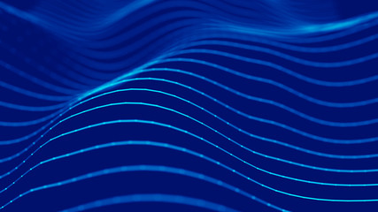 Wave 3d. Wave of particles. Abstract Blue Geometric Background. Big data visualization. Data technology abstract futuristic illustration. 3d rendering.