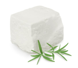 Feta cheese isolated on white background. With clipping path and full depth of field