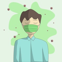 Illustration of someone wearing a mask, fighting against a virus