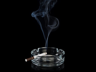 Turbulent stream of smoke from cigarette in an ashtray