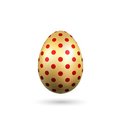 Easter egg 3D icon. Gold egg, isolated white background. Golden design template, decoration Happy Easter celebration. Holiday element. Shiny pattern. Traditional symbol of spring. Vector illustration