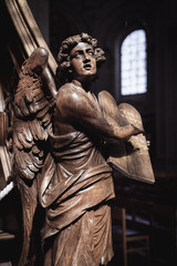 Wooden Evangelist Statue as a Pulpit decoration inside a church in Grimbergen Belgium by Flemish...