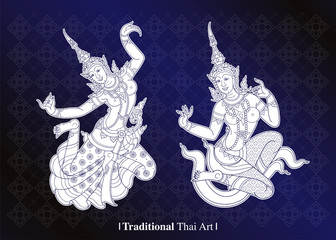 Obraz na płótnie Canvas Traditional Thai Art, Vector black background