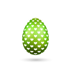 Easter egg 3D icon. Green color egg, isolated white background. Bright realistic design, decoration for Happy Easter celebration. Holiday element. Shiny pattern. Spring symbol. Vector illustration