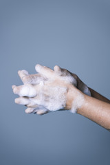 Obraz na płótnie Canvas procedure for correct hand washing, step three