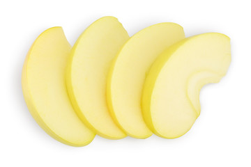 yellow apple slices isolated on white background with clipping path and full depth of field. Top view. Flat lay