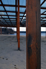 Winter beach. The river. The sun. Sand. Sky.