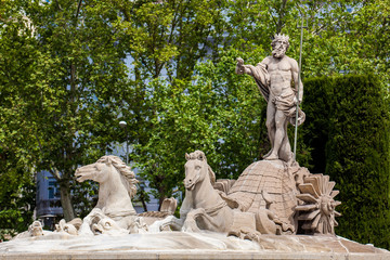 The Neptune fountain a neoclassical style fountain located in the Plaza de Canovas del Castillo built in 1786 in the city of Madrid