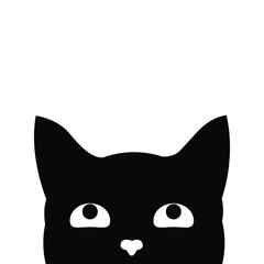 Cute black cat's head. Cat's face that spy on you. Vector illustration