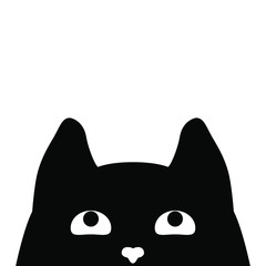 Cute black cat's head. Cat's face that spy on you. Vector illustration