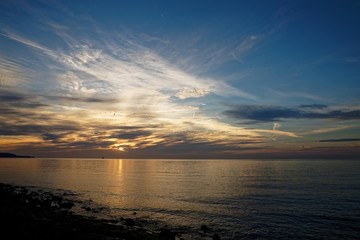 Fototapeta premium Sunrise over the Irish Sea, Dun Laoghaire, Dublin, Ireland