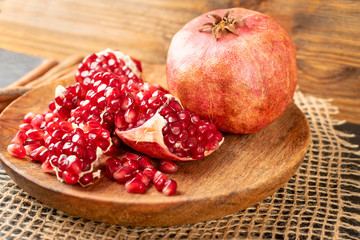 Fresh Ripe Organic Pomegranate Fruit with Juicy Seeds