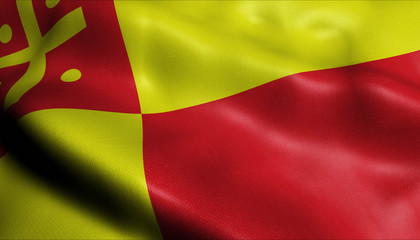 3D Waving Germany City Coat of Arms Flag of Nieheim Closeup View