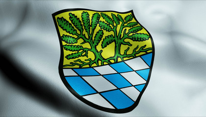 3D Waving Germany City Coat of Arms Flag of Nittenau Closeup View