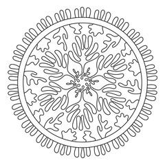 Sea Mandala. Coloring pages for children and adults. Stylized corals and algae, stars. Abstract hand drawn illustration isolated on a white background. Hand-drawn doodles for a coloring book, cover