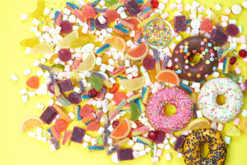 A lot of colorful candy. Tasty appetizing Party Accessories Happy Birthday Sweet Treat Swirl Candy...