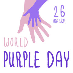 World purple day text on white isolated backdrop. Epilepsy awareness for medical poster, social banner, info card or social network. Flyer or cloth print. Minimal style stock vector illustration