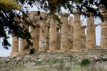 Fototapeta na wymiar Temple E. Ruins of Temple of Hera at Selinunte in Sicily, Italy. Selinunte was an ancient Greek city on the south-western coast of Sicily, Italy.