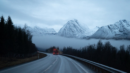 Norwegian road with snow