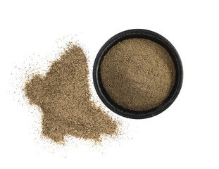 Ground Black Pepper in Bowl Isolated Top View