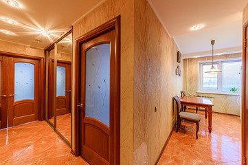 Russia, Moscow- November 15, 2019: interior room apartment modern bright cozy atmosphere. room doors, repair corridor
