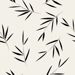 Papier Peint Lavable Style japonais Modèle sans couture. Fond de feuille de bambou. Texture transparente florale avec des feuilles. Illustration vectorielle