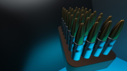 Bullet isolated. Cartridges for rifle and carbine on a black. 3d render