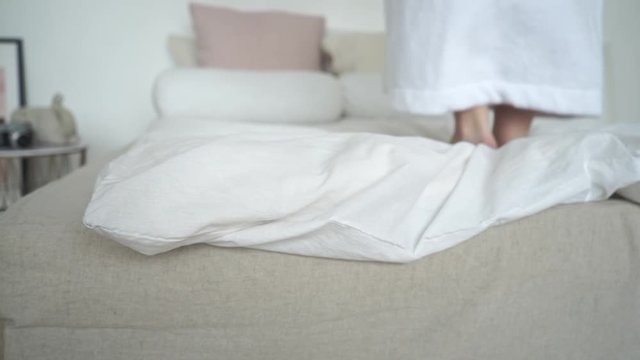  Girl Jumping On Bed, Close Up, Rose Fell