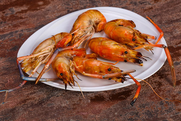 Grilled water prawn in the plate