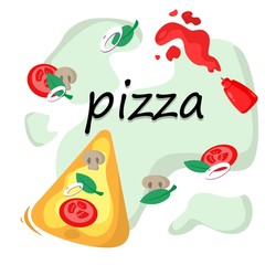 Cartoon Vector of Italian Pizza. Pepperoni and tomato