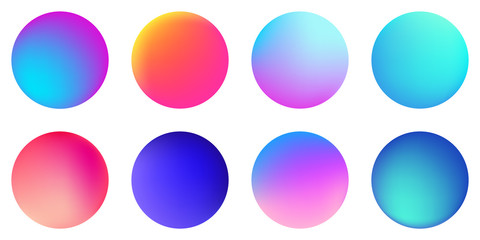 Circle holographic gradients set, spherical buttons. - obrazy, fototapety, plakaty