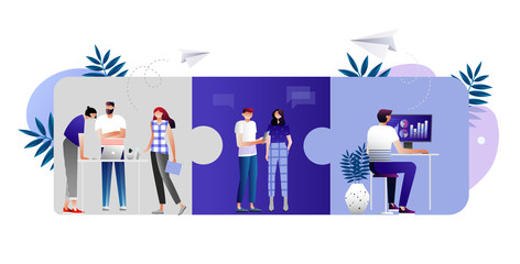 Obraz premium Business concept. Team metaphor. people connecting puzzle elements.