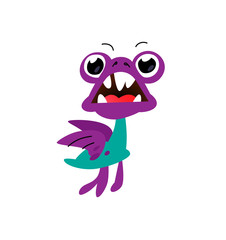 Funny turtle monster character. Brand mascot. Big-eyed dinosaur, funny and cute.