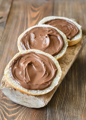 Slices of bread with chocolate paste