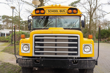 Front view of yellow school bus