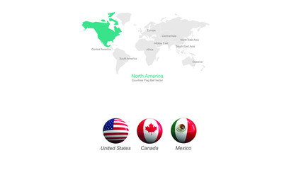 north america countries flag. Flag of Continental Countries. flag ball vector.